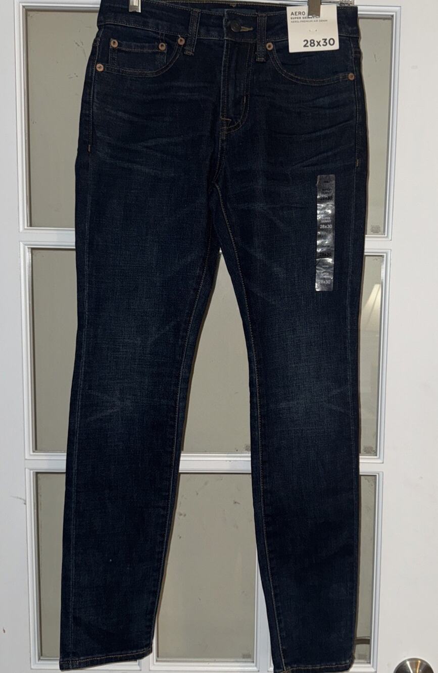 Aeropostale Mens Jeans 28X30 Super Skinny Dark Wash Denim 28 x 30